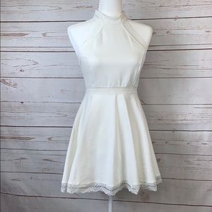 Lulus White High Neck Mini Dress w/ Lace Detail